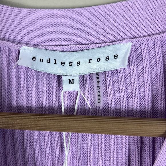 NWT Endless Rose Dress Womens M Purple Puff Sleeve V-Neck Knit Mini Old Money - Picture 6 of 7